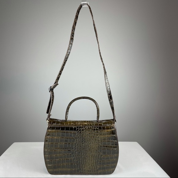 Crocodile shoulder top handle bag gold and silver lock - Picture 4 of 4